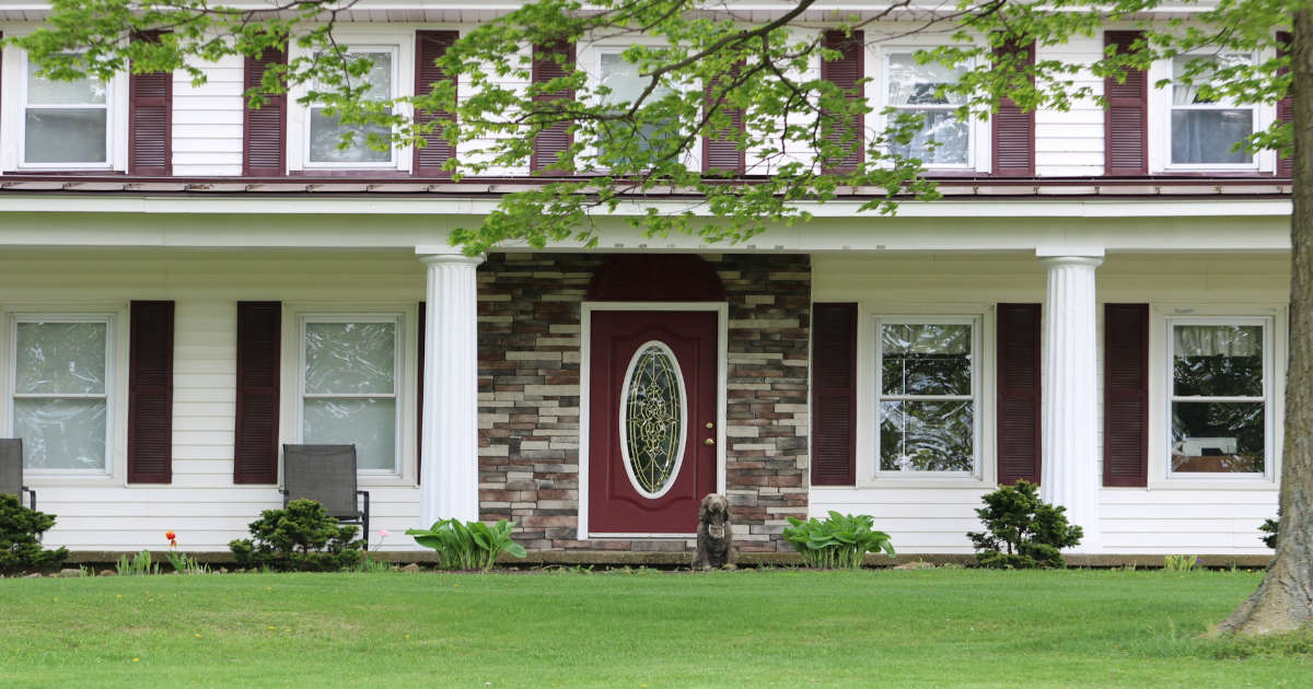 Front door with columns